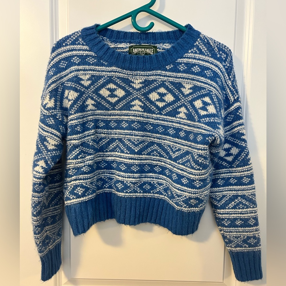 American Eagle Outfitters Nordic Blue and White Sweater, vintage look, size xs